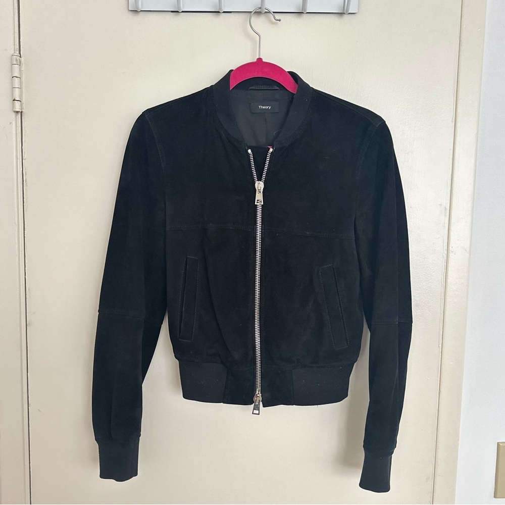Theory Black Suede Daryette Bomber Jacket